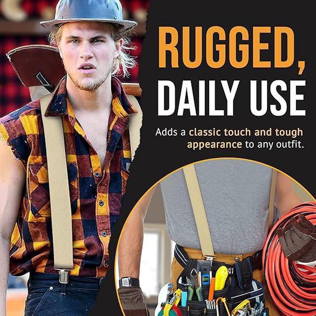 Alt view image 2 of 7 - Hold'Em X-Back Mens Suspenders, Adjustable and Stretchable Suspenders for Men, Durable Straight Clip-On Suspenders, Clothing Accessories for Casual and Formal Outfits, Beige
