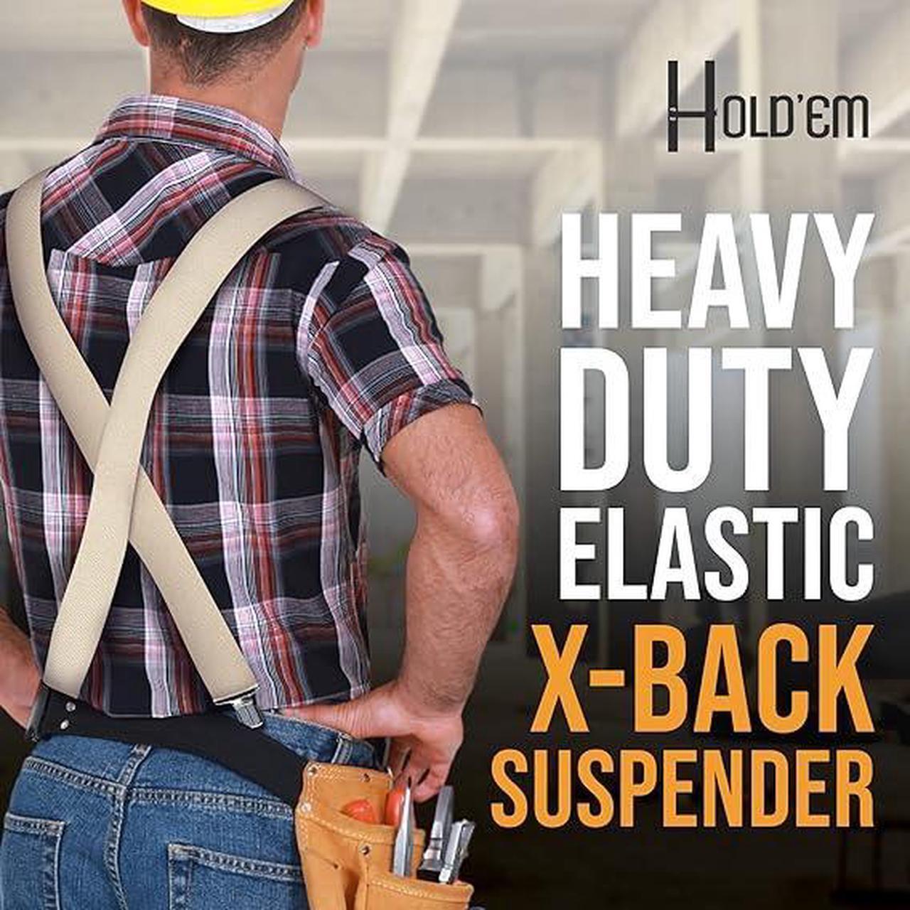 Alt view image 5 of 7 - Hold'Em X-Back Mens Suspenders, Adjustable and Stretchable Suspenders for Men, Durable Straight Clip-On Suspenders, Clothing Accessories for Casual and Formal Outfits, Beige