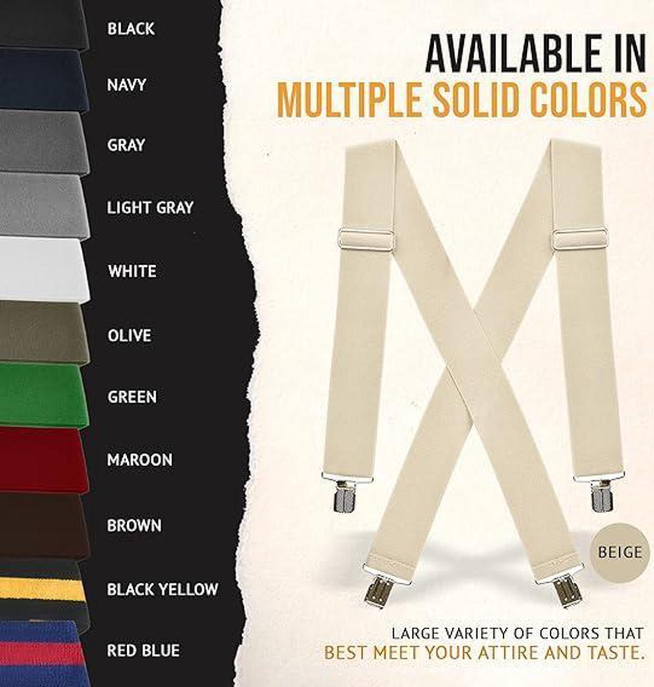 Alt view image 6 of 7 - Hold'Em X-Back Mens Suspenders, Adjustable and Stretchable Suspenders for Men, Durable Straight Clip-On Suspenders, Clothing Accessories for Casual and Formal Outfits, Beige