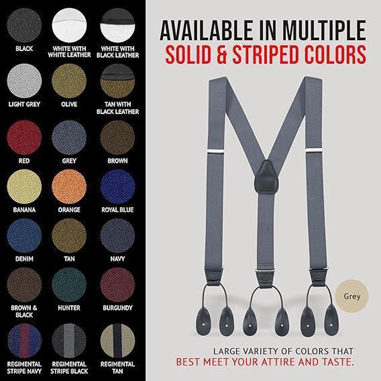 Alt view image 5 of 7 - Hold'Em Tuxedo Suspenders for Men Black Genuine Leather Button End 1.25 Inches Mens Braces Suspenders- Grey (Tall 54" Long)