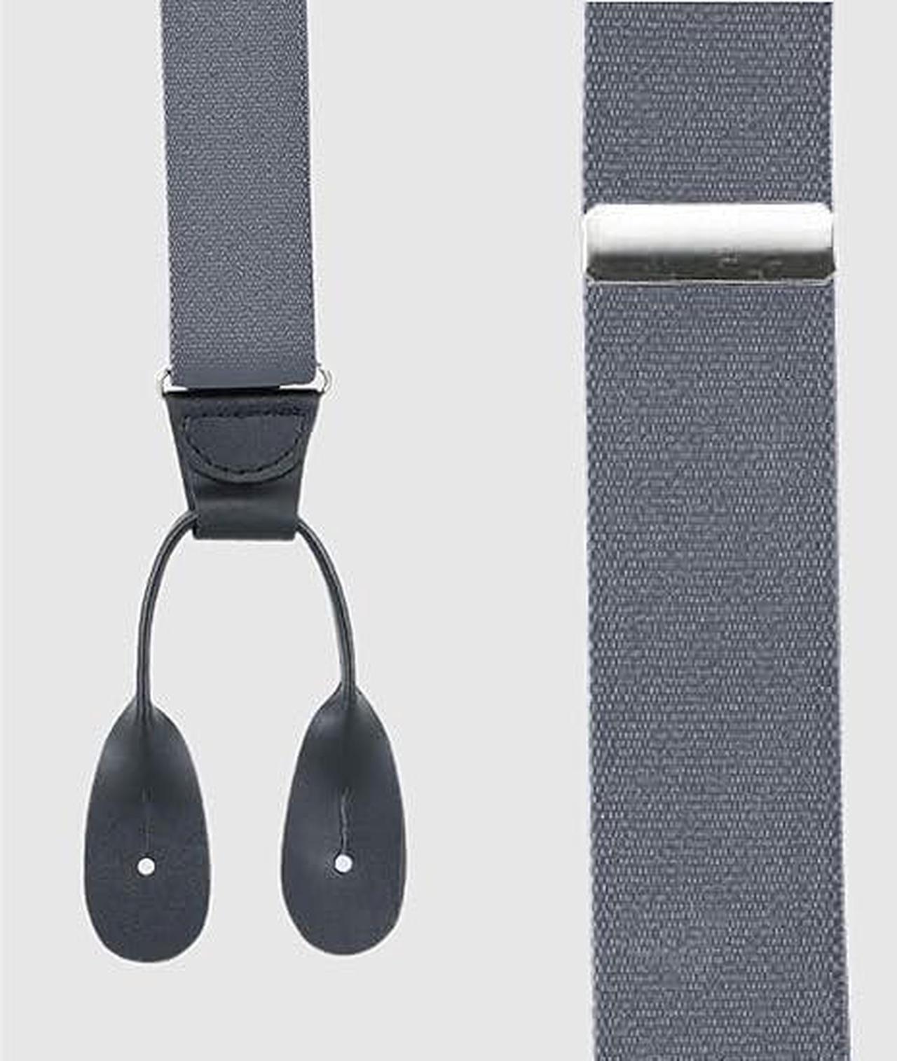 Alt view image 2 of 7 - Hold'Em Tuxedo Suspenders for Men Black Genuine Leather Button End 1.25 Inches Mens Braces Suspenders- Grey (Tall 54" Long)