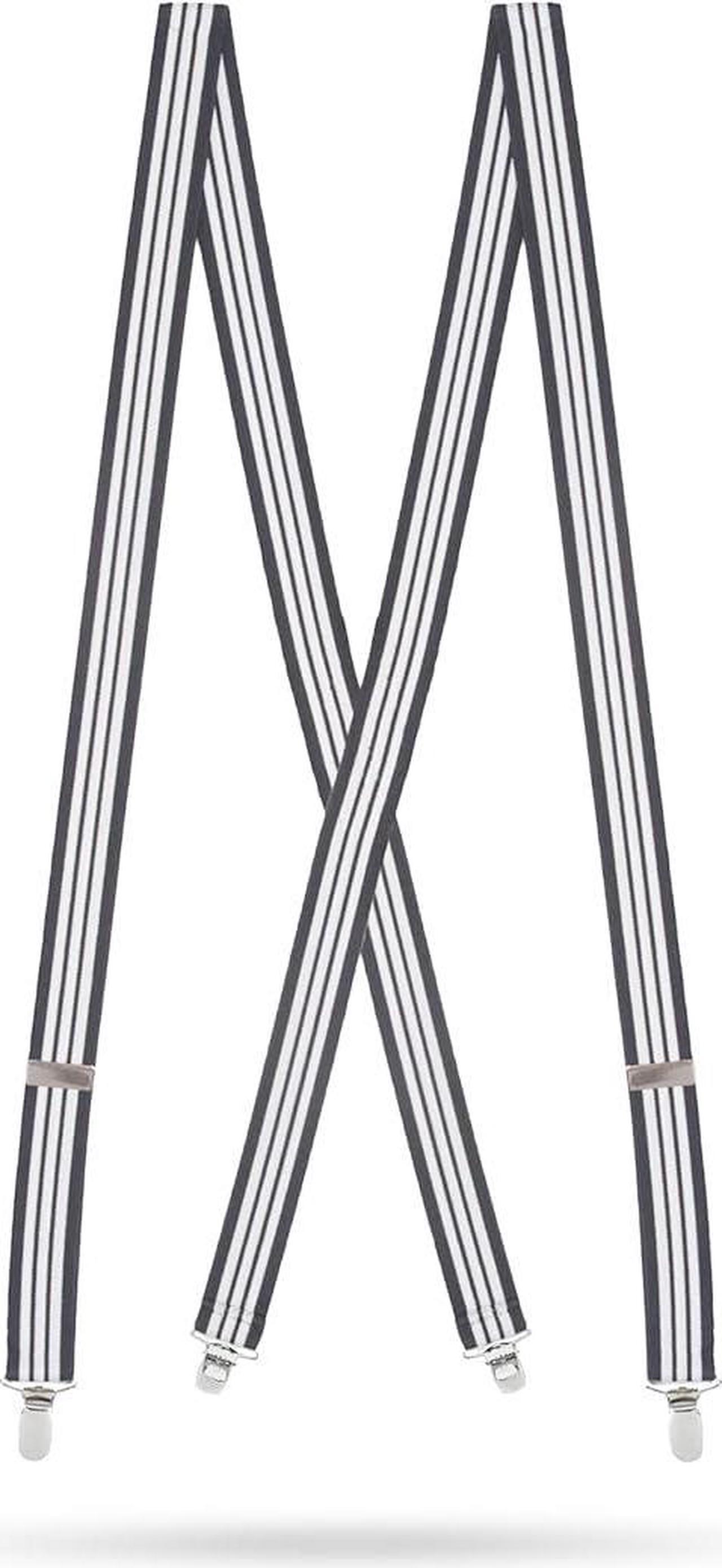 Main image of Hold'Em X-Back Men's Suspenders, Adjustable and Stretchable Suspenders for Men, Durable Straight Clip-on Suspenders, Men Accessories for Casual and Formal Outfits, Navy and White Stripes