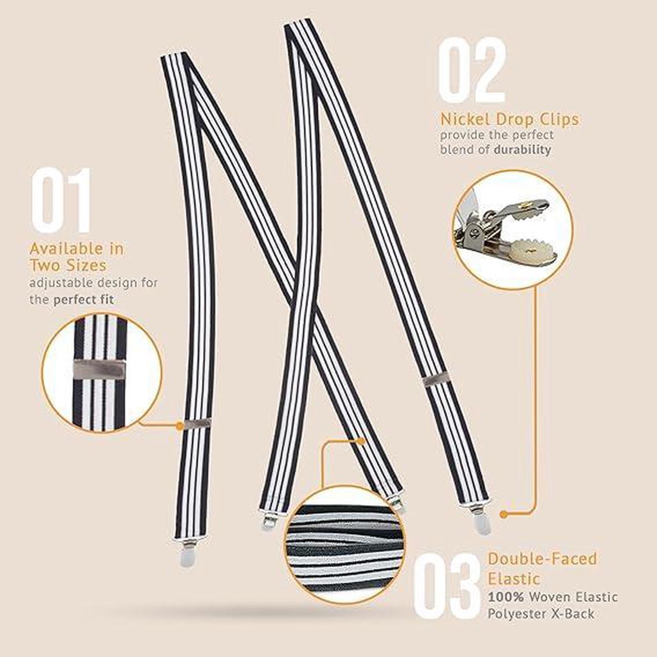 Alt view image 3 of 7 - Hold'Em X-Back Men's Suspenders, Adjustable and Stretchable Suspenders for Men, Durable Straight Clip-on Suspenders, Men Accessories for Casual and Formal Outfits, Navy and White Stripes