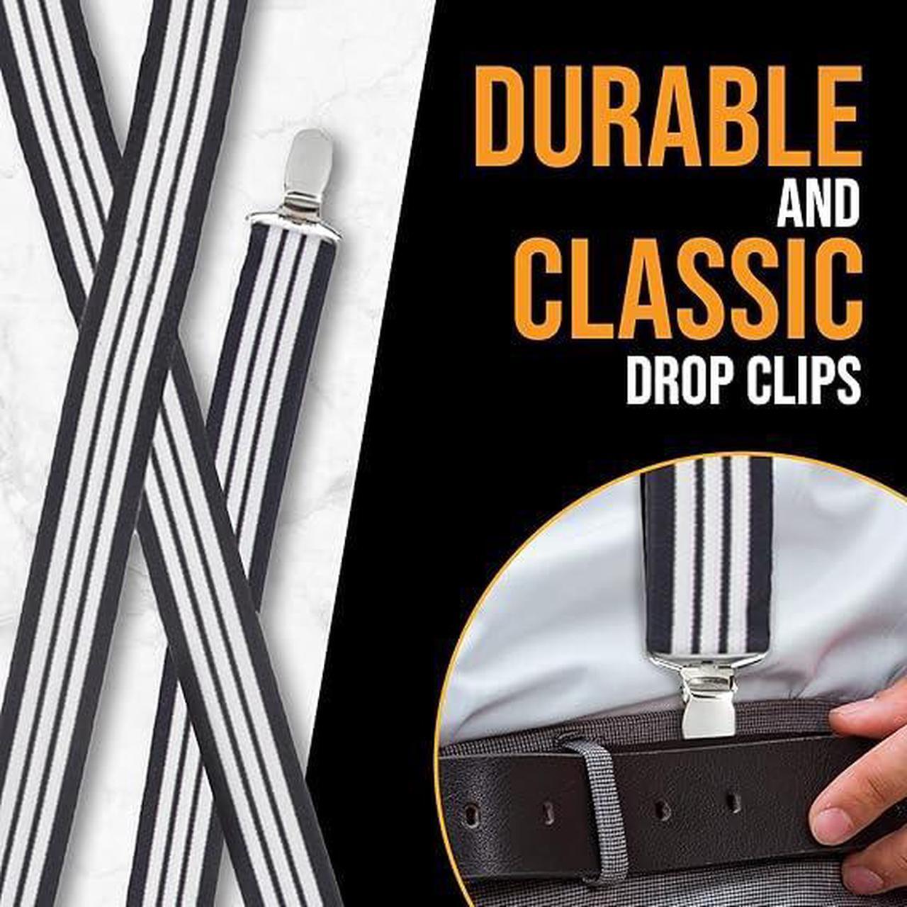 Alt view image 4 of 7 - Hold'Em X-Back Men's Suspenders, Adjustable and Stretchable Suspenders for Men, Durable Straight Clip-on Suspenders, Men Accessories for Casual and Formal Outfits, Navy and White Stripes
