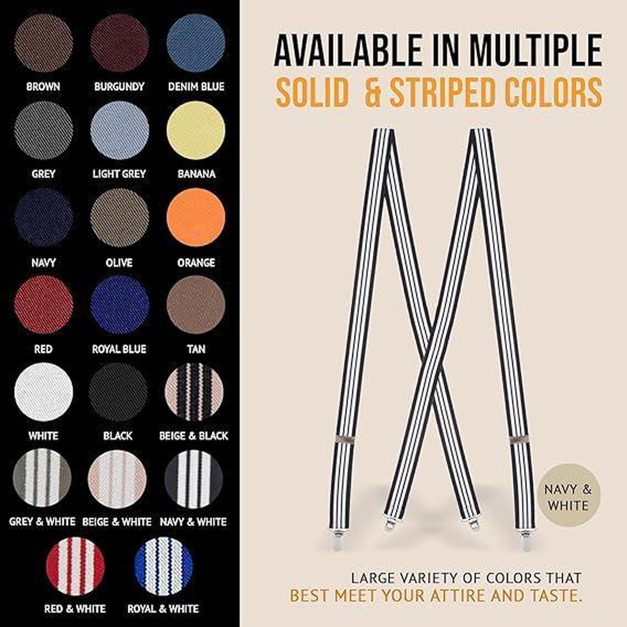 Alt view image 6 of 7 - Hold'Em X-Back Men's Suspenders, Adjustable and Stretchable Suspenders for Men, Durable Straight Clip-on Suspenders, Men Accessories for Casual and Formal Outfits, Navy and White Stripes