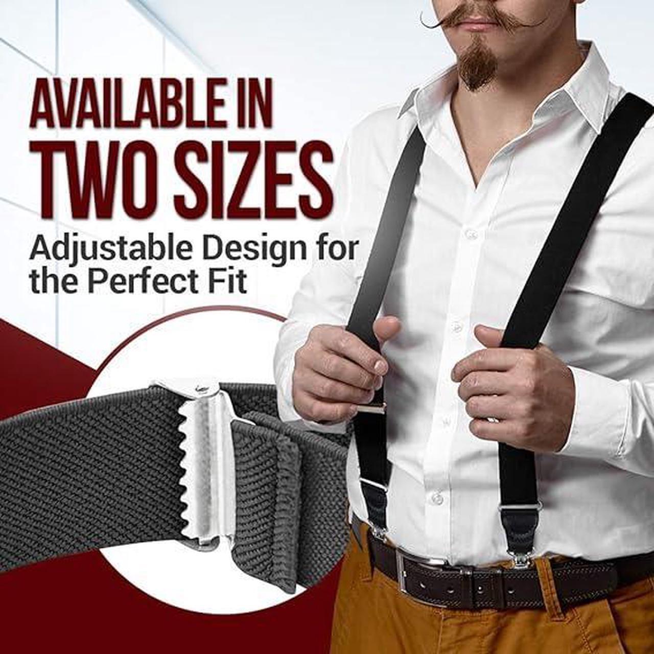 Alt view image 4 of 6 - Hold'Em Mens Elastic No Slip Pin Clip Y Back Suspenders with Leather Trim -White (Regular 46" Long)