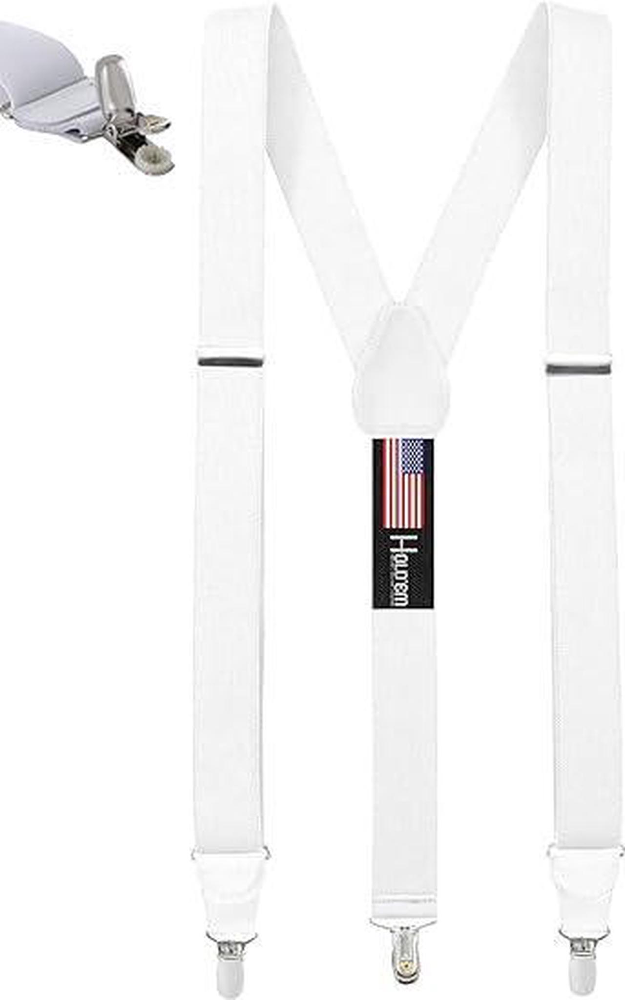 Main image of Hold'Em Mens Elastic No Slip Pin Clip Y Back Suspenders with Leather Trim -White (Regular 46" Long)