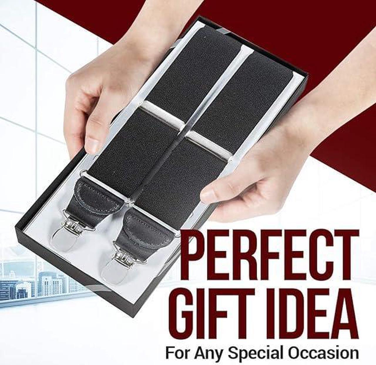 Alt view image 6 of 6 - Hold'Em Mens Elastic No Slip Pin Clip Y Back Suspenders with Leather Trim -White (Regular 46" Long)