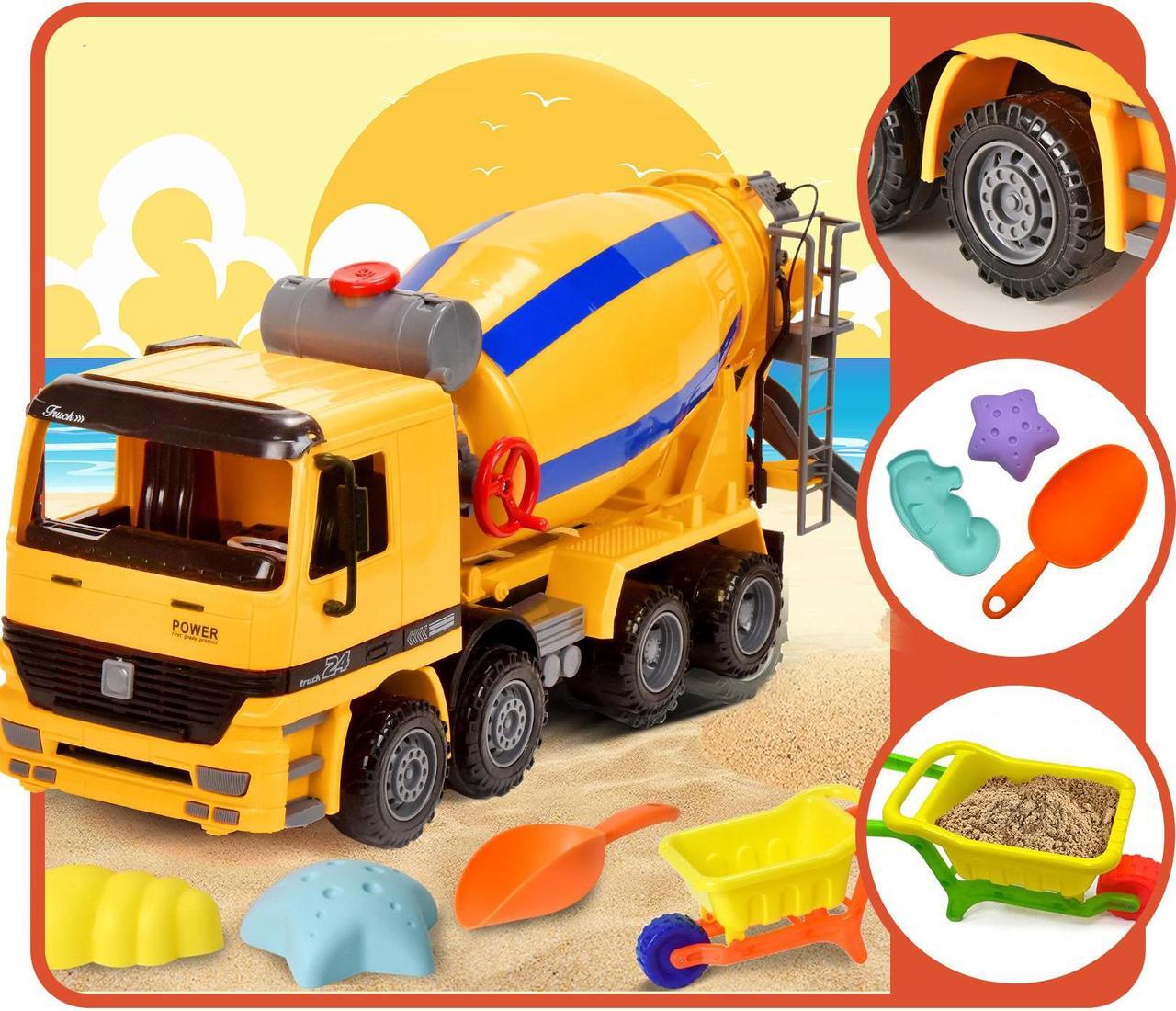 Alt view image 2 of 7 - BEEMO Cement Mixer Toy Truck for Kids 15" Push and Go Sand Construction Vehicle for Toddlers Boys & Girls Realistic Play Mixer Birthday Party Gift