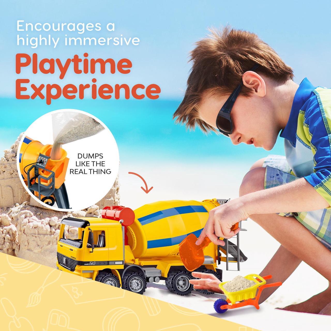 Alt view image 3 of 7 - BEEMO Cement Mixer Toy Truck for Kids 15" Push and Go Sand Construction Vehicle for Toddlers Boys & Girls Realistic Play Mixer Birthday Party Gift
