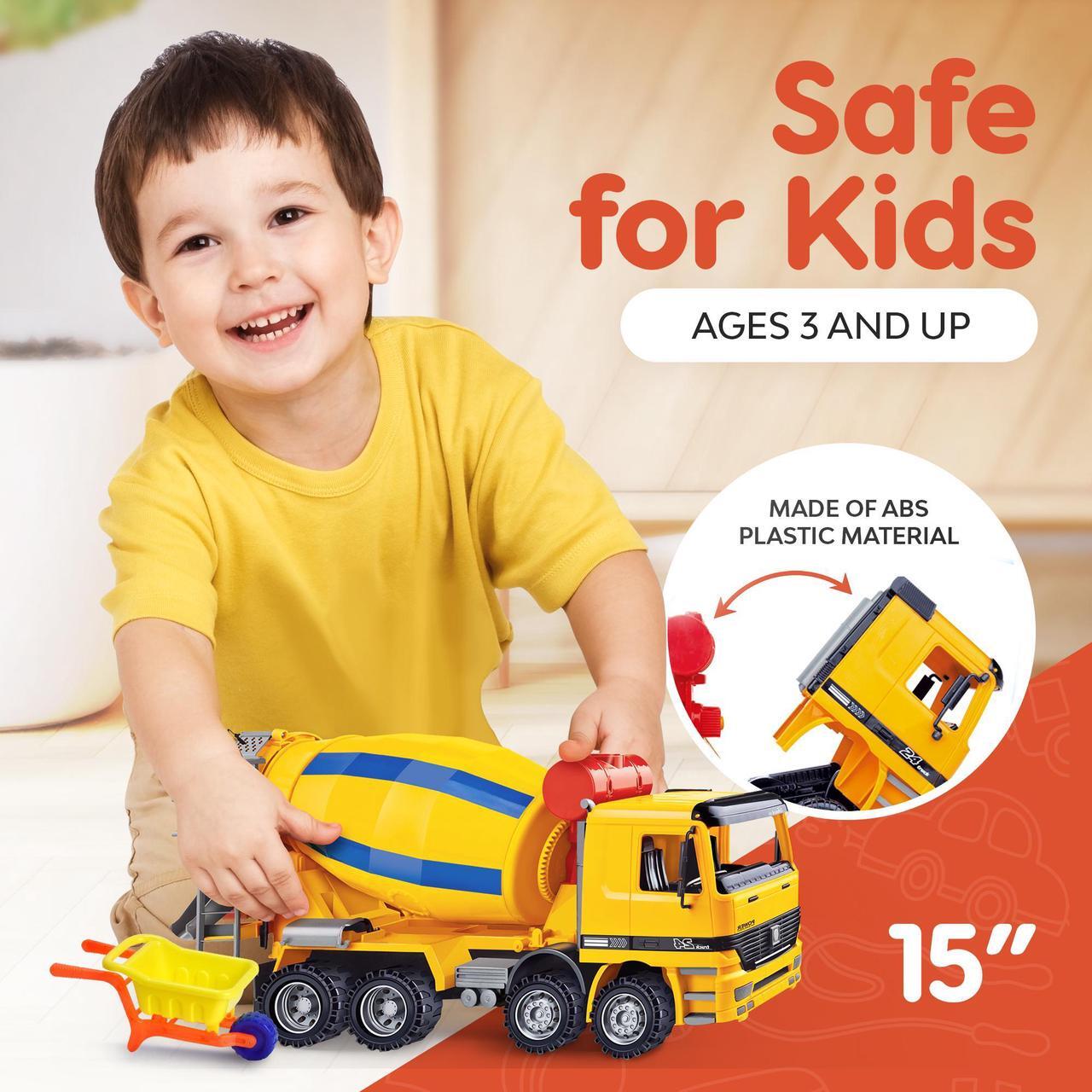 Alt view image 5 of 7 - BEEMO Cement Mixer Toy Truck for Kids 15" Push and Go Sand Construction Vehicle for Toddlers Boys & Girls Realistic Play Mixer Birthday Party Gift