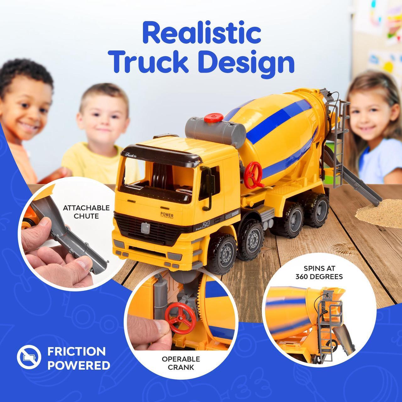 Alt view image 6 of 7 - BEEMO Cement Mixer Toy Truck for Kids 15" Push and Go Sand Construction Vehicle for Toddlers Boys & Girls Realistic Play Mixer Birthday Party Gift