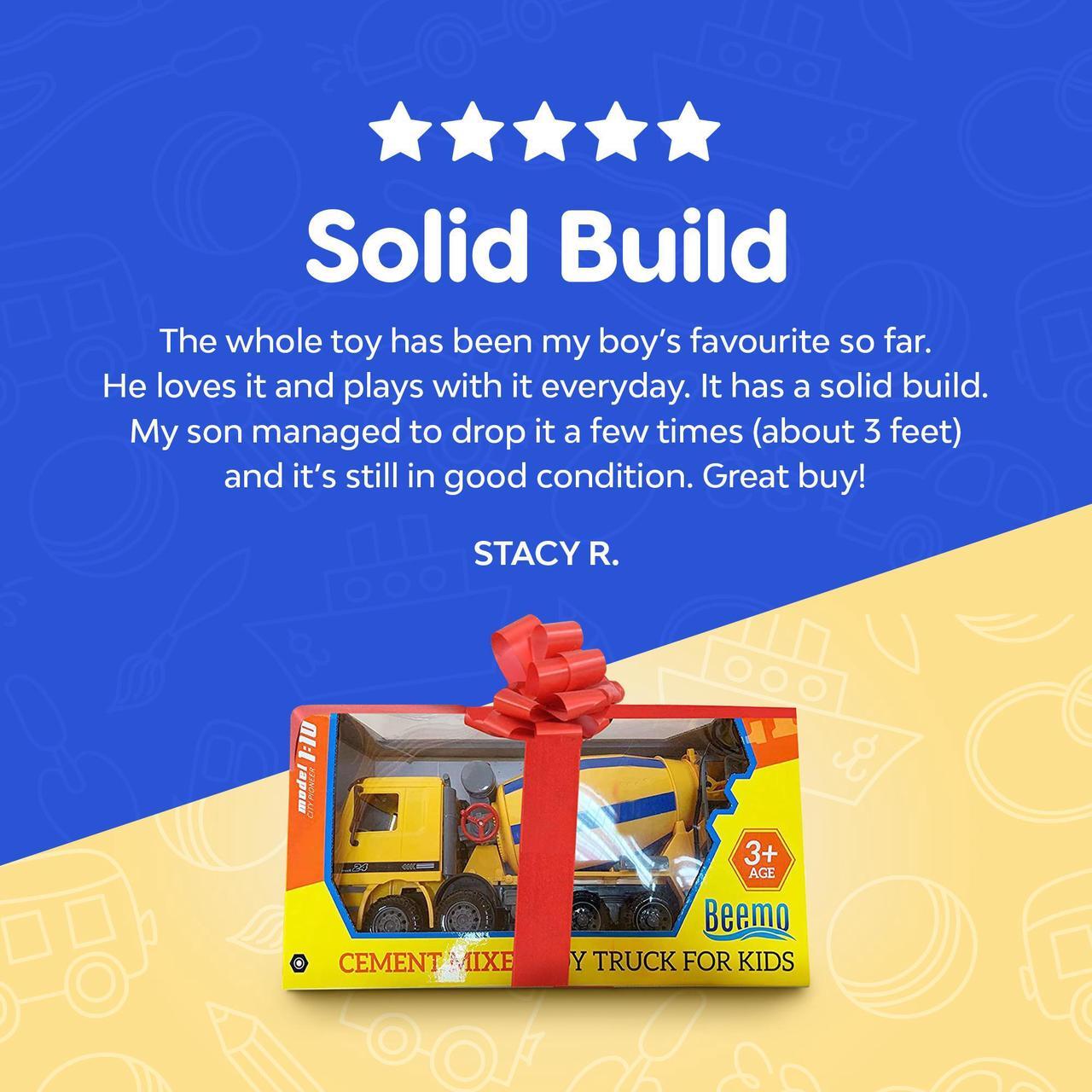 Alt view image 7 of 7 - BEEMO Cement Mixer Toy Truck for Kids 15" Push and Go Sand Construction Vehicle for Toddlers Boys & Girls Realistic Play Mixer Birthday Party Gift