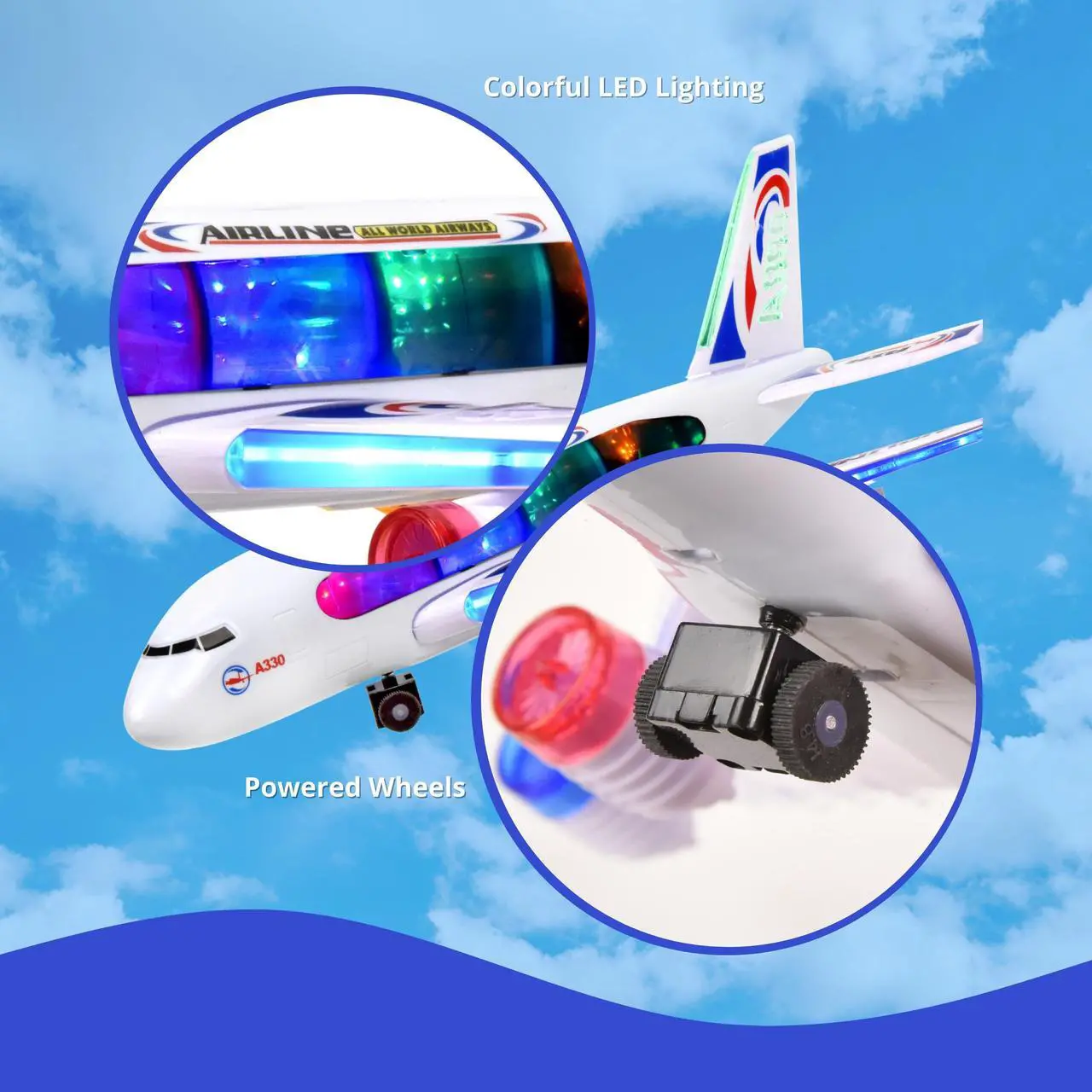 Alt view image 4 of 6 - Bump & Go Airplane Toy for Kids - Battery-Operated Toys, Passenger Big Plane with LED Lights & Music, Model Replica Airplanes for Boys - Planes for 3 Year-Old Children & Above