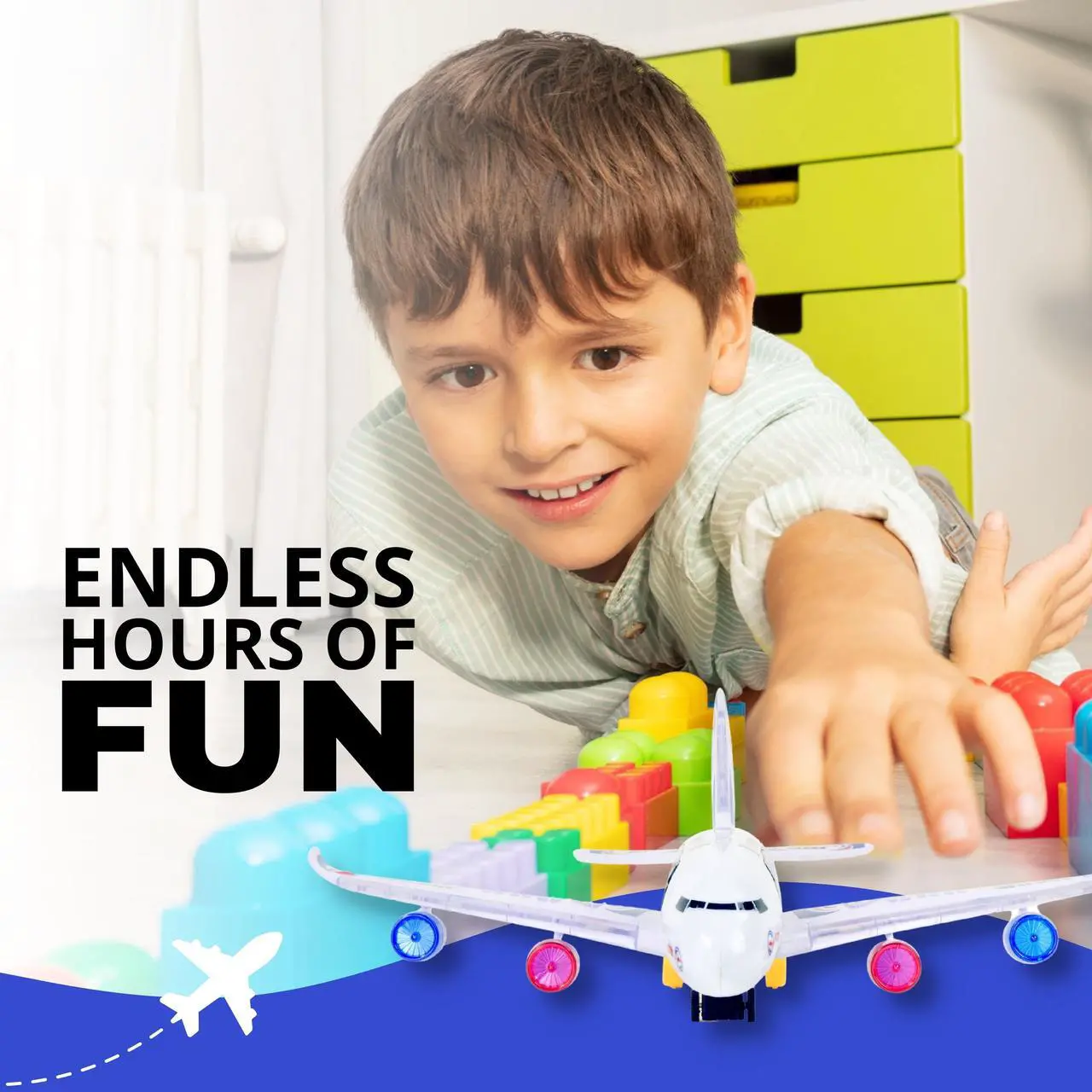 Alt view image 5 of 6 - Bump & Go Airplane Toy for Kids - Battery-Operated Toys, Passenger Big Plane with LED Lights & Music, Model Replica Airplanes for Boys - Planes for 3 Year-Old Children & Above