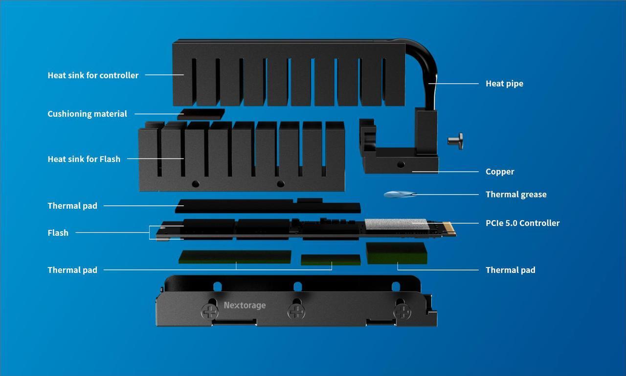 Alt view image 7 of 7 - Nextorage X series 1TB NVMe2.0 M.2 2280 SSD PCIe Gen5x4 with Heatsink 3D TLC 700TBW with Maximum Transfer Speed Read 11,700MB/s Write 9,500MB/s