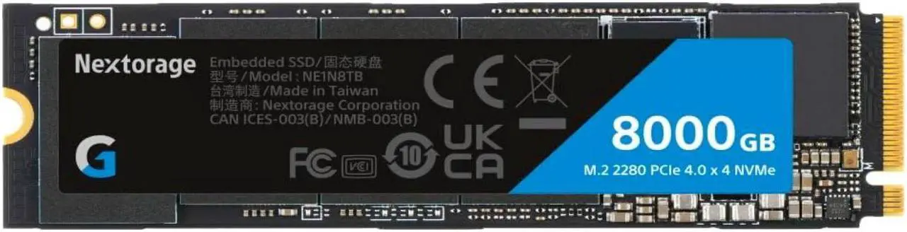 Main image of Nextorage Japan 8TB NVMe M.2 2280 PCIe Gen.4 Internal SSD Read Speed up to 7300MB/s Write Speed Up to 6900 MB/s (New G-Series). Read Speed up to 7300MB/s Write Speed Up to 6900 MB/s ( New G series)