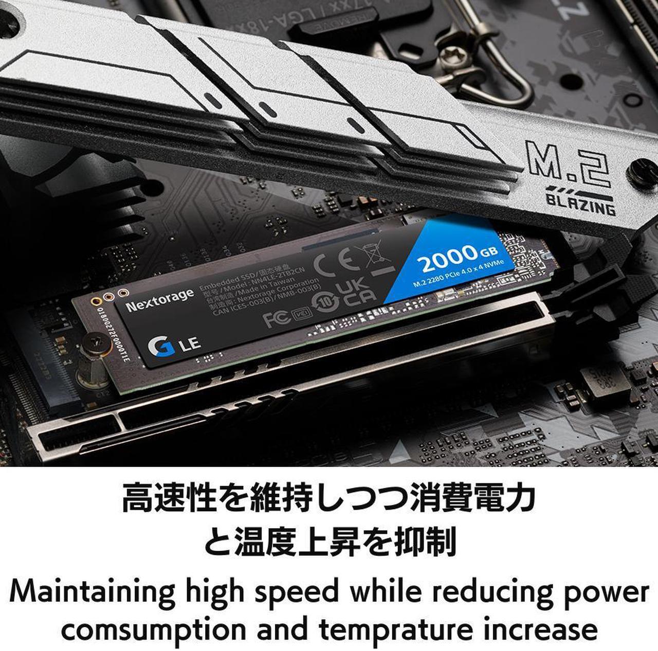 Alt view image 3 of 7 - Nextorage Japan 2TB NVMe M.2 2280 PCIe Gen.4 Internal SSD Read Speed up to 7400MB/s Write Speed Up to 6400 MB/s (G LE Series)