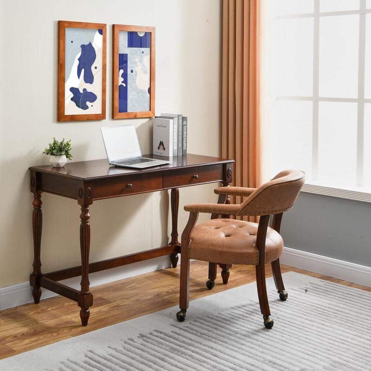 Main image of ASARUDA Office Desk Chairs with Wheels and Solid Wood Legs, Classic Swivel Accent Chairs Upholstered with Breathing Leather