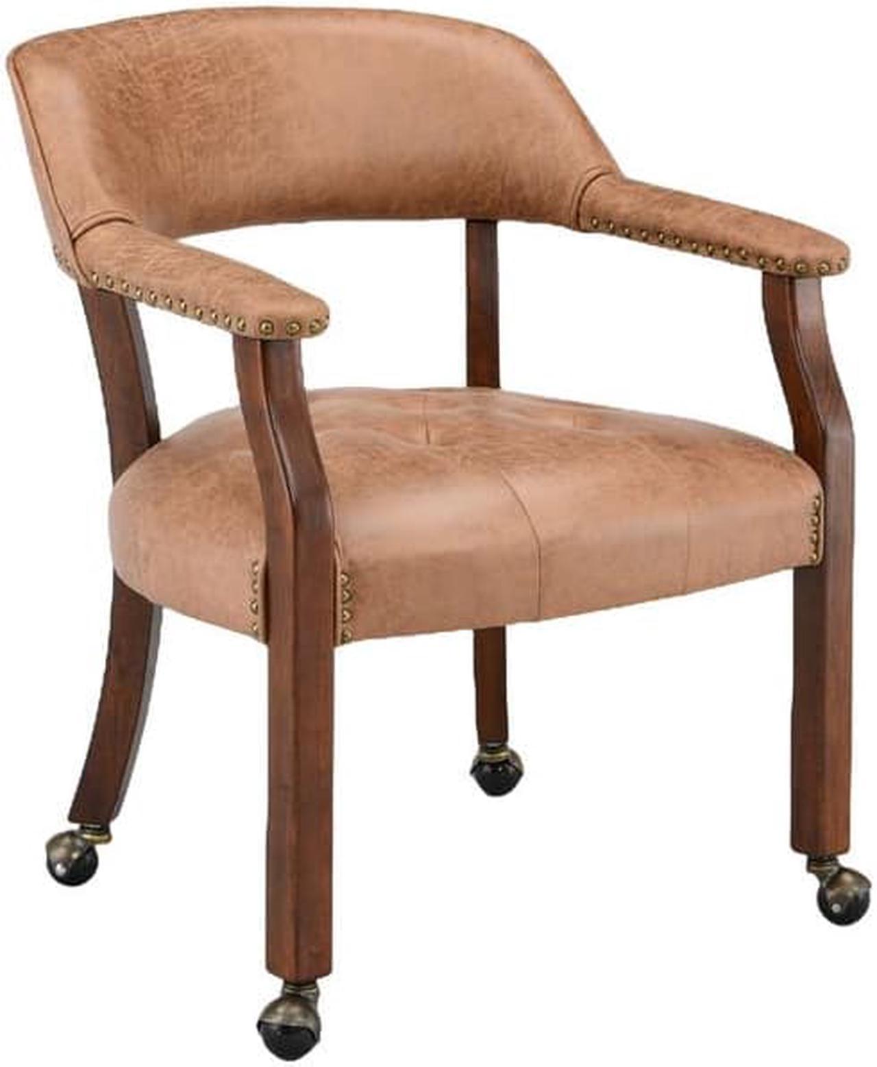 Alt view image 4 of 7 - ASARUDA Office Desk Chairs with Wheels and Solid Wood Legs, Classic Swivel Accent Chairs Upholstered with Breathing Leather