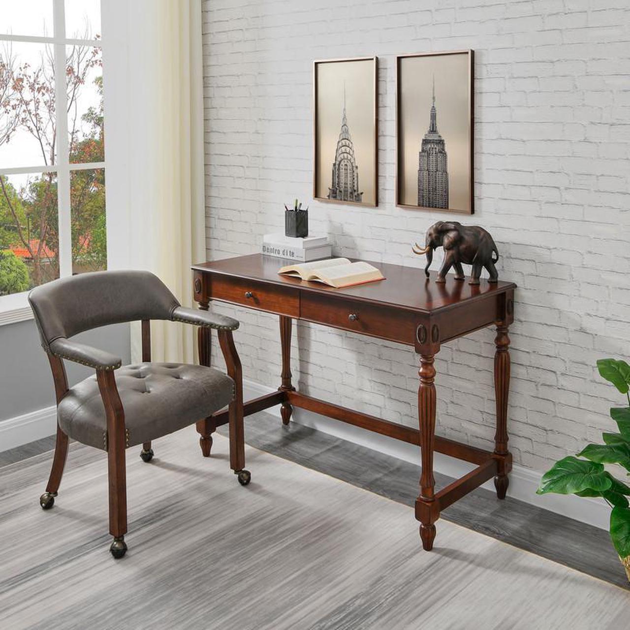 ASARUDA Office Desk Chairs with Wheels and Solid Wood Legs, Classic Swivel Accent Chairs Upholstered with Breathing Leather