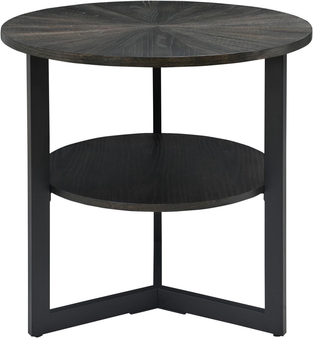 Main image of ASARUDA Large Round End Table with Storage Shelf, Rustic Circular Sofa Side Black Metal Legs, Solid Wood Nightstand, Telephone for Living Room, Bedroom, 25.2''D x 24''H Black
