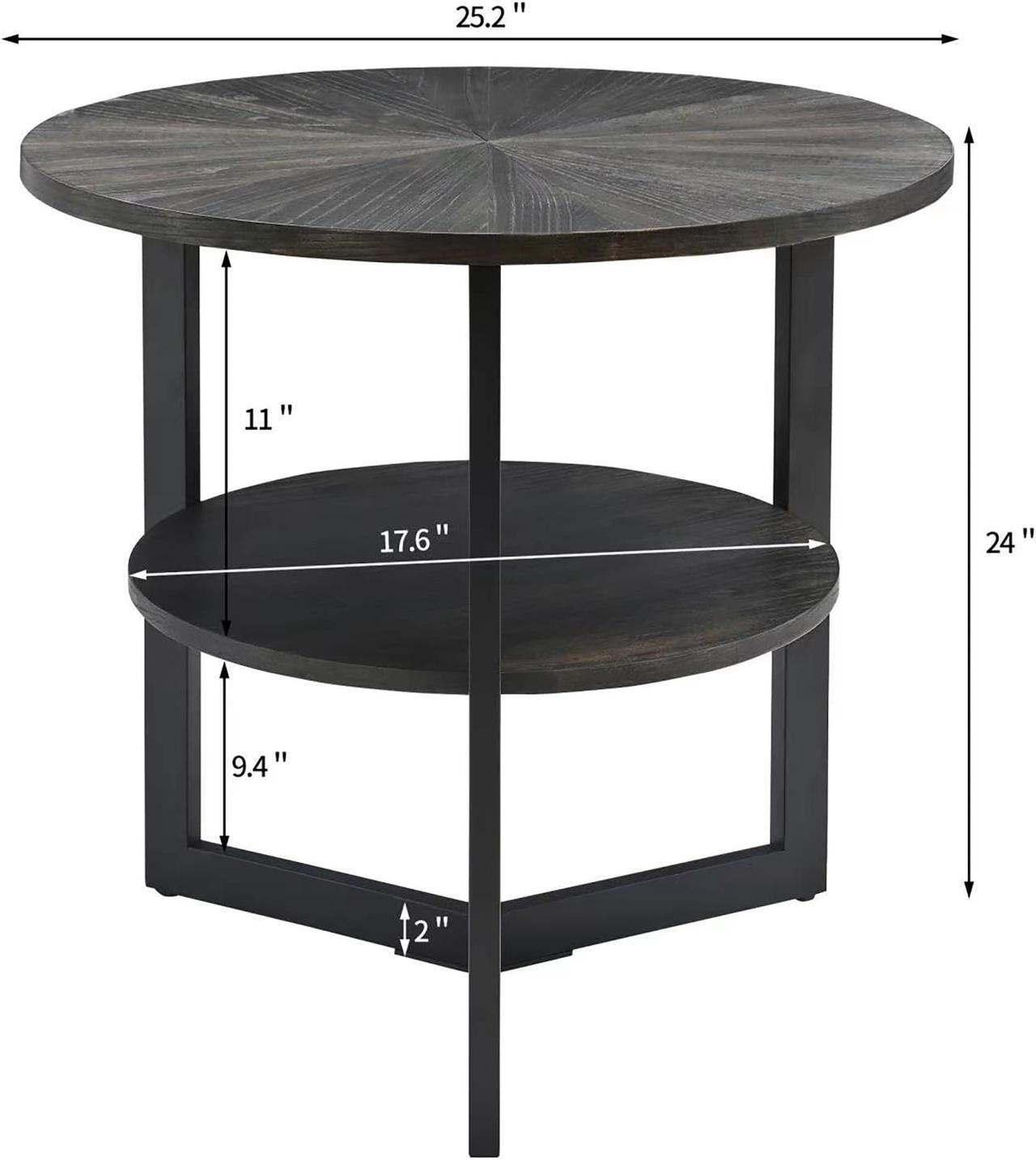 Alt view image 5 of 5 - ASARUDA Large Round End Table with Storage Shelf, Rustic Circular Sofa Side Black Metal Legs, Solid Wood Nightstand, Telephone for Living Room, Bedroom, 25.2''D x 24''H Black