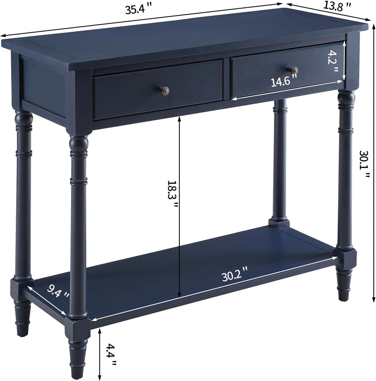 Alt view image 5 of 7 - ASARUDA Solid Wood Console Entry Table with 2 Drawers, Accent Sofa Table with Storage Shelf, Narrow Entryway Hall Table for Living Room Office Easy Assembly 35.54" L x 30" H x 13.78" W Blue