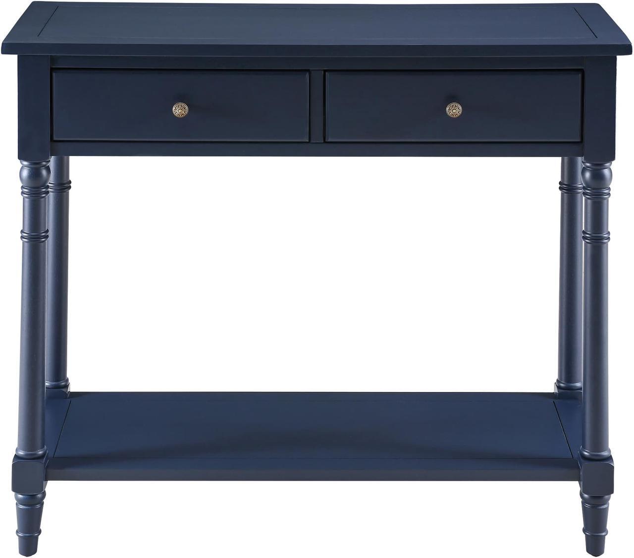 Alt view image 6 of 7 - ASARUDA Solid Wood Console Entry Table with 2 Drawers, Accent Sofa Table with Storage Shelf, Narrow Entryway Hall Table for Living Room Office Easy Assembly 35.54" L x 30" H x 13.78" W Blue