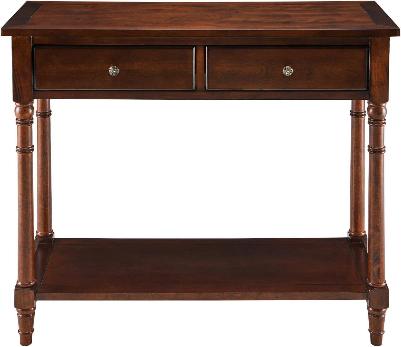 Alt view image 5 of 7 - ASARUDA Solid Wood Console Entry Table with 2 Drawers, Accent Sofa Table with Storage Shelf, Narrow Entryway Hall Table for Living Room Office Easy Assembly 35.54" L x 30" H x 13.78" W Brown