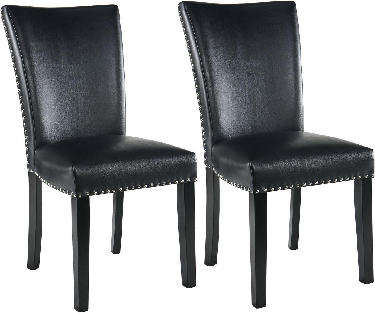 Alt view image 2 of 7 - Parsons Chairs Faux Leather Dining Chairs Set of 2, Upholstered Mid Century Modern Kitchen Chairs with Nail-Head Trim Black