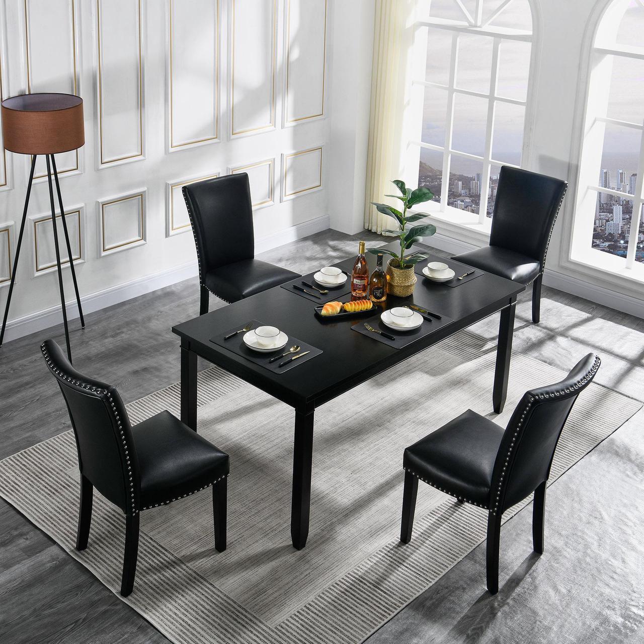 Alt view image 5 of 7 - Parsons Chairs Faux Leather Dining Chairs Set of 2, Upholstered Mid Century Modern Kitchen Chairs with Nail-Head Trim Black