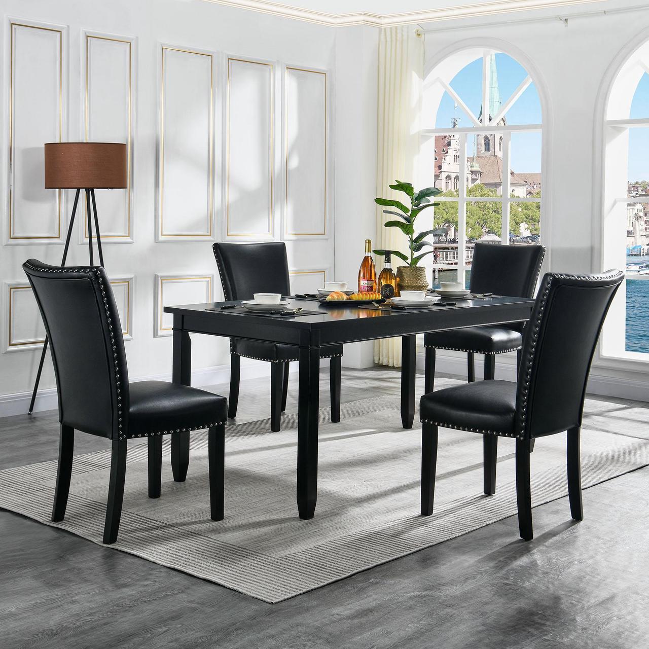 Alt view image 4 of 7 - Parsons Chairs Faux Leather Dining Chairs Set of 2, Upholstered Mid Century Modern Kitchen Chairs with Nail-Head Trim Black