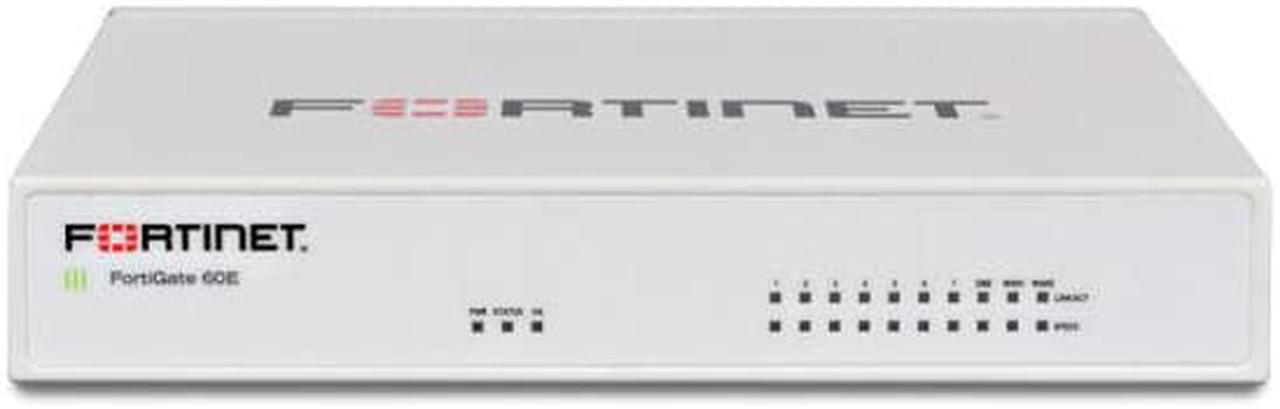 FG-60E - Fortinet NGFW Entry-level Series FortiGate 60E	
Fortinet FG-60E, 10 x GE RJ45 ports (including 7 x Internal Ports, 2 x WAN Ports, 1 x DMZ Port). Max managed FortiAPs