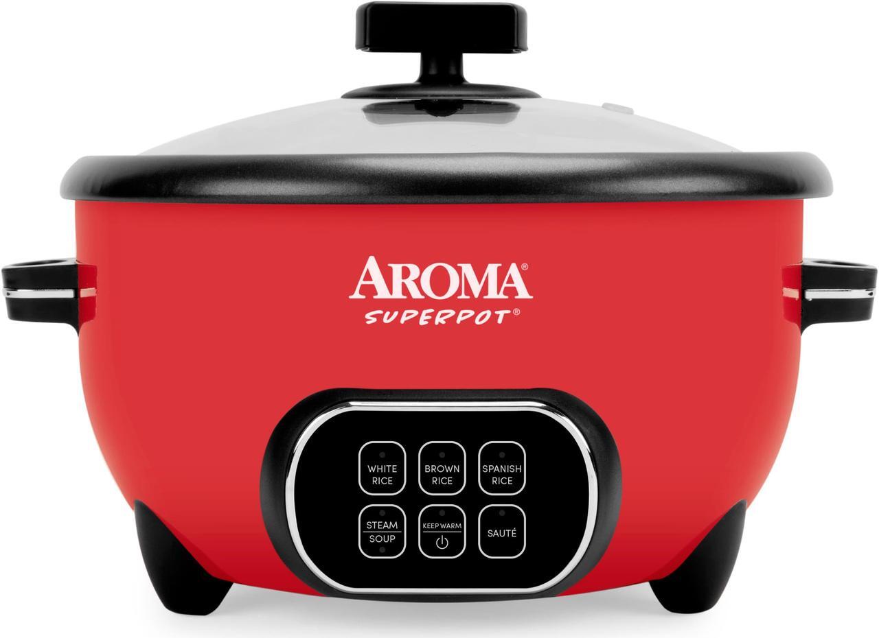 Main image of AROMA® 20-Cup (Cooked) Super Pot® Rice & Grain Cooker, Food Steamer & Multicooker with Sauté, Soup, and Spanish Rice Functions, Automatic Keep Warm Mode, Steam Rack Included, Red (ARC-1021DR)