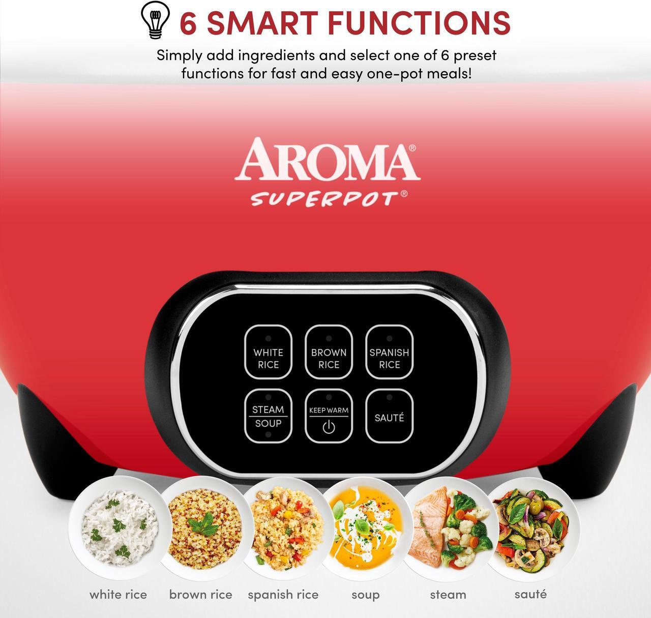Alt view image 3 of 6 - AROMA® 20-Cup (Cooked) Super Pot® Rice & Grain Cooker, Food Steamer & Multicooker with Sauté, Soup, and Spanish Rice Functions, Automatic Keep Warm Mode, Steam Rack Included, Red (ARC-1021DR)
