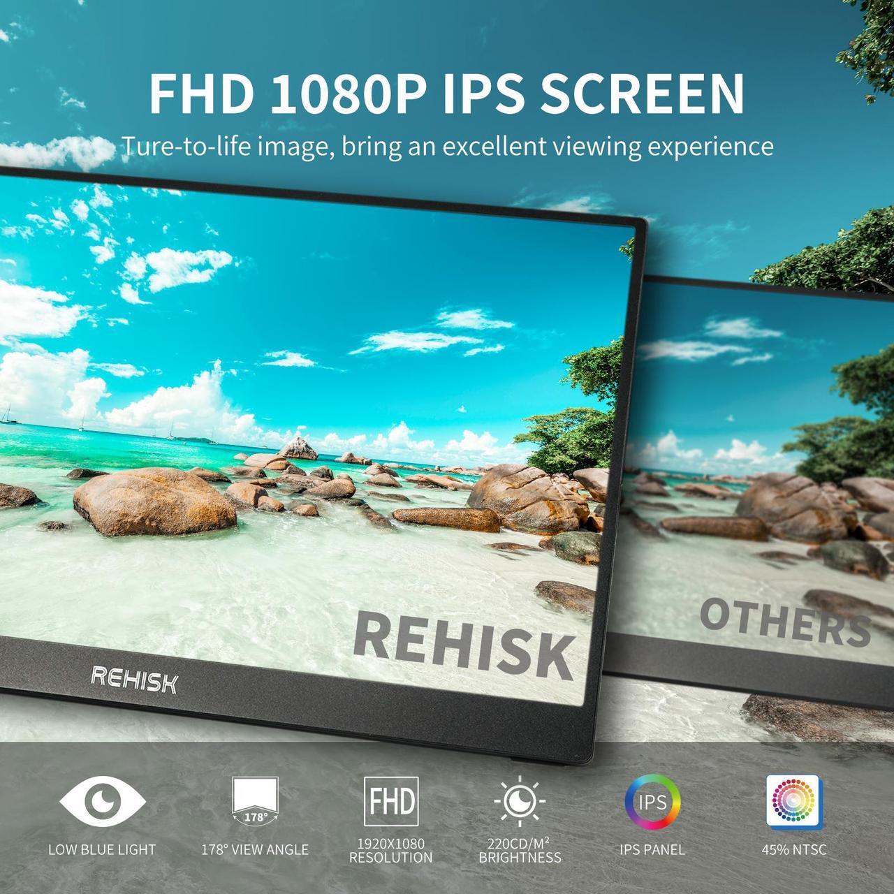 Alt view image 5 of 7 - ReHisk 15.6 inch IPS Portable Monitor 1080P Computer monitor HDR laptop monitor extender for PC Phone Xbox PS4 Switch with USB-C HDMI Smart Cover Built-in Speaker Second screen