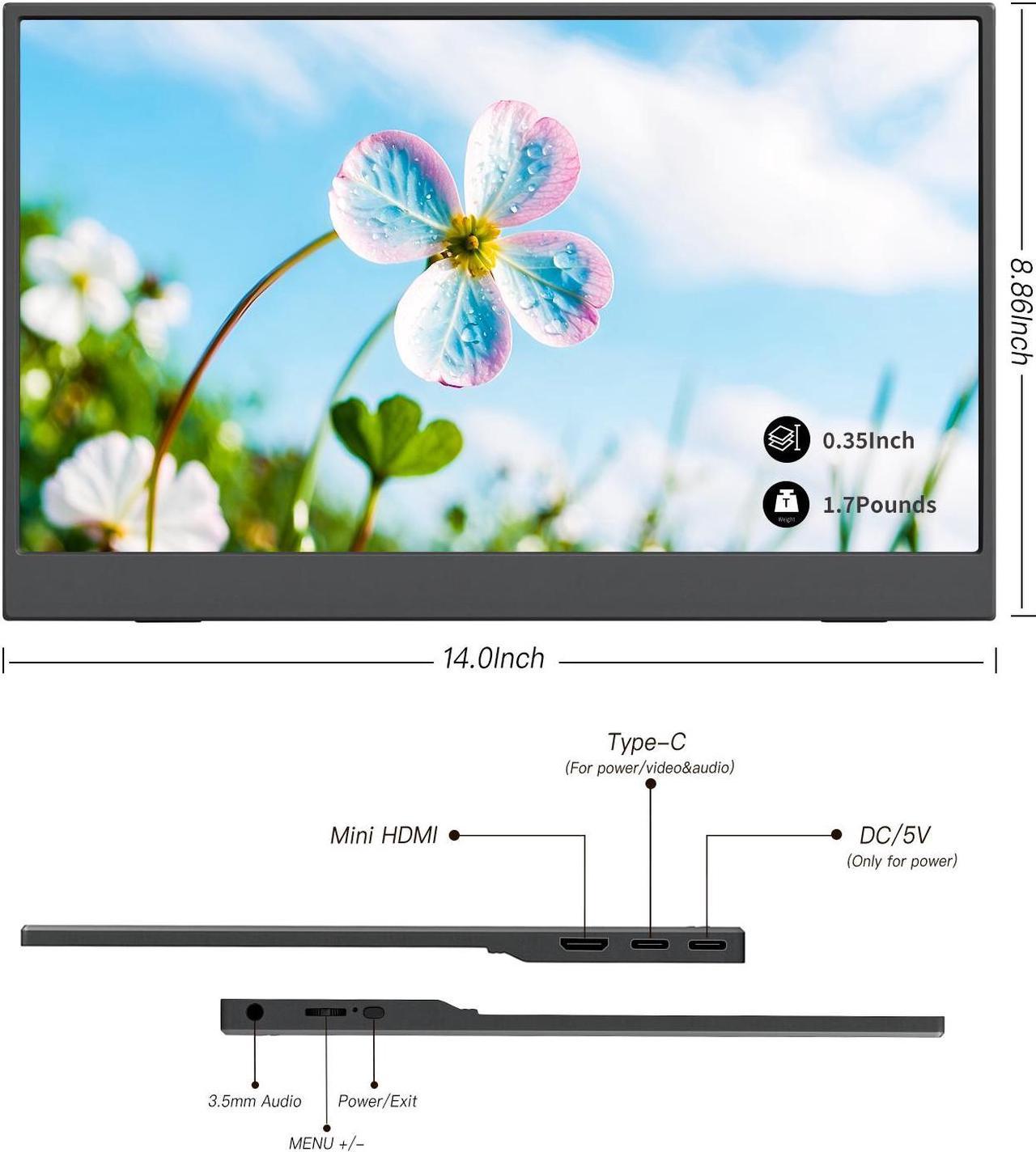 Alt view image 6 of 7 - REHISK 15.6 inch Portable Monitor FHD 1080P gaming monitor External Monitor with mini HDMI and USB-C for Laptop PC Mac Phones PS4/5 Xbox nintendo switch built in 2 speakers Build in stand