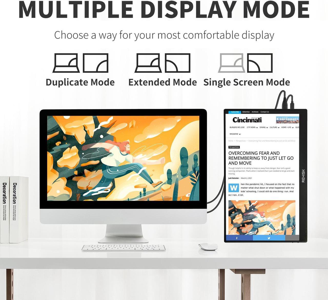 Alt view image 7 of 7 - REHISK 15.6 inch Portable Monitor FHD 1080P gaming monitor External Monitor with mini HDMI and USB-C for Laptop PC Mac Phones PS4/5 Xbox nintendo switch built in 2 speakers Build in stand
