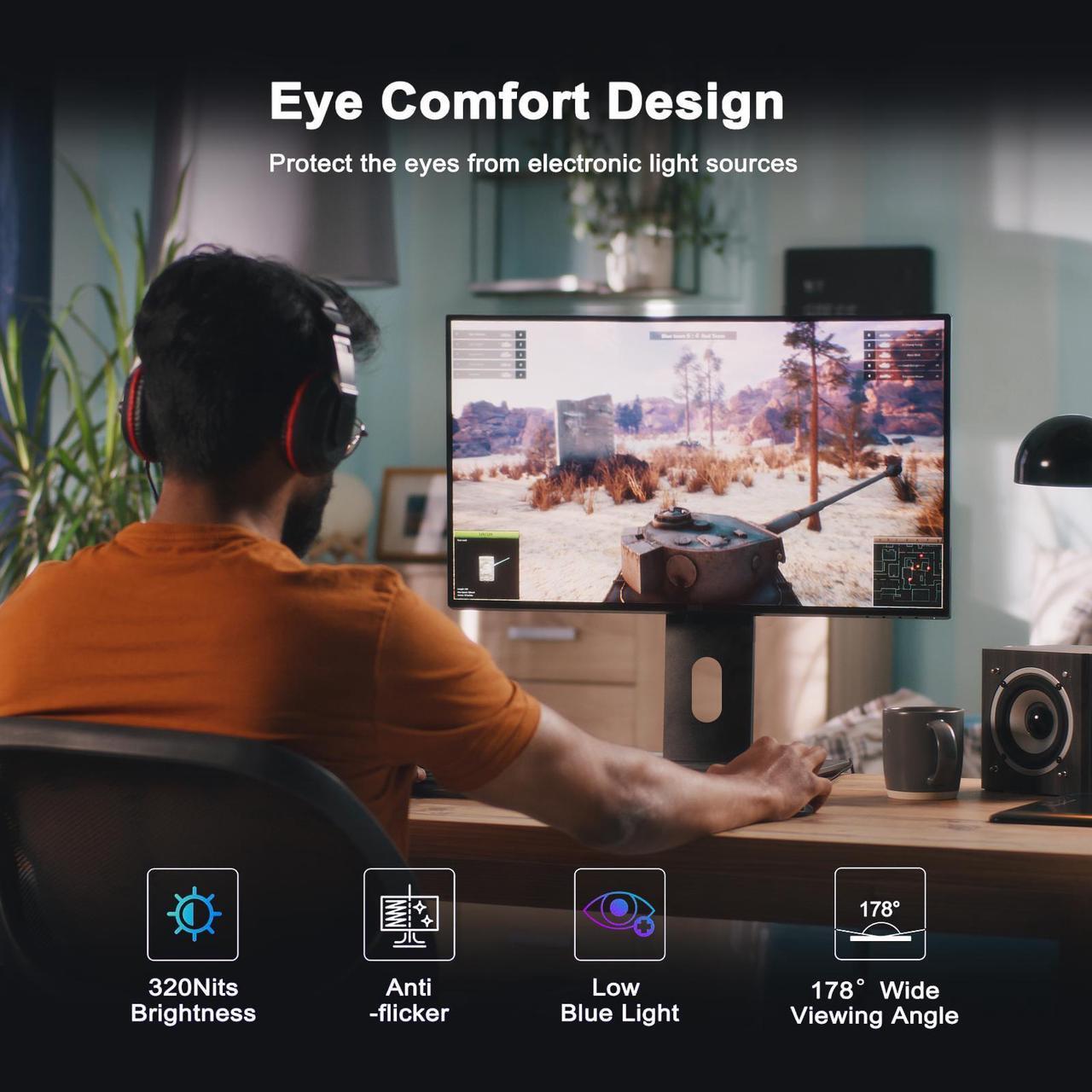 Alt view image 2 of 7 - 27" IPS 180Hz Gaming Monitor, 0.5ms Response time, 2560x1440, 320 Nits, 100% sRGB, FreeSync, VESA75*75mm, HDR10, Adjustable Tilt & Swivel computer monitor