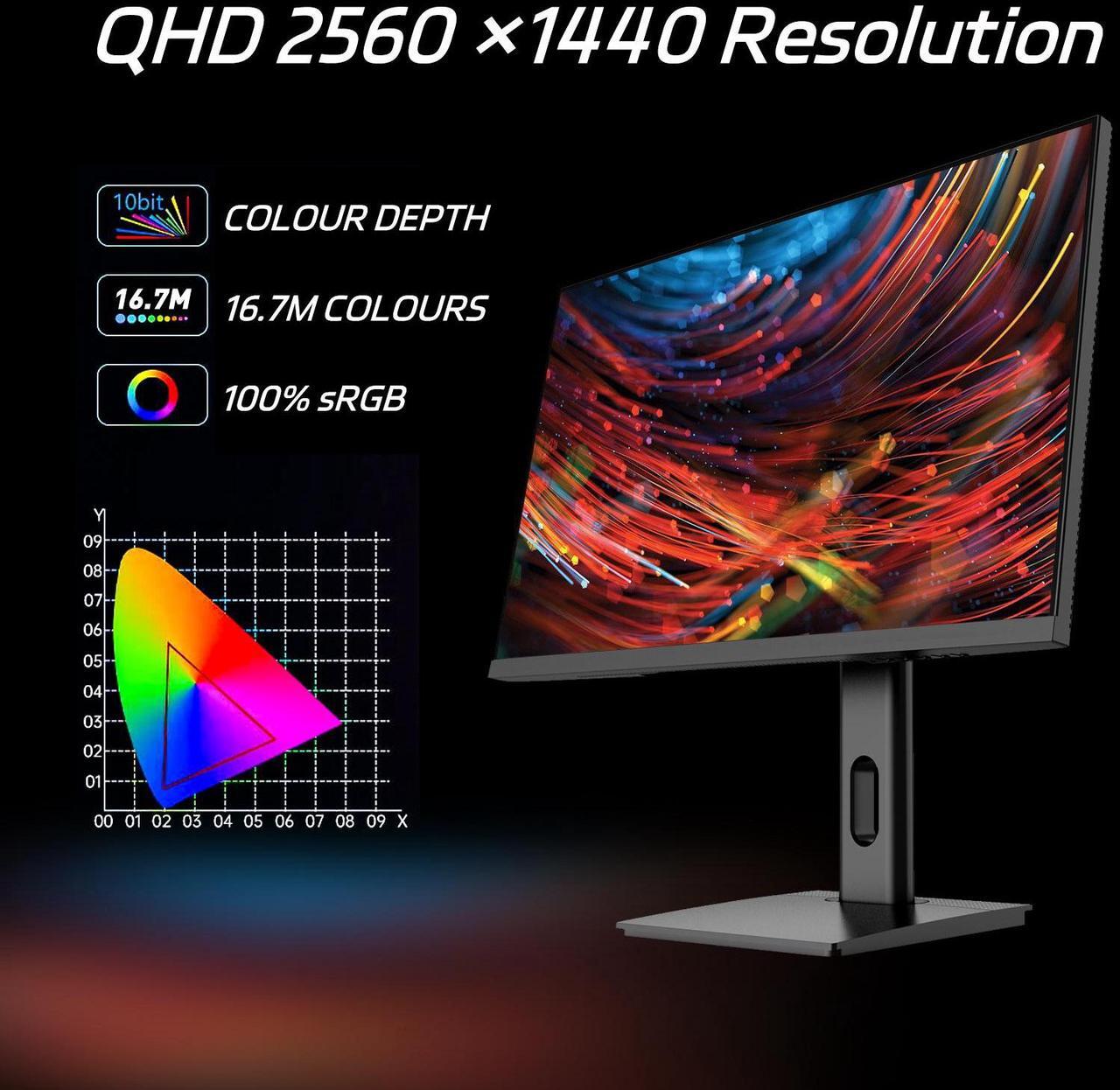 Alt view image 5 of 7 - 27" IPS 180Hz Gaming Monitor, 0.5ms Response time, 2560x1440, 320 Nits, 100% sRGB, FreeSync, VESA75*75mm, HDR10, Adjustable Tilt & Swivel computer monitor