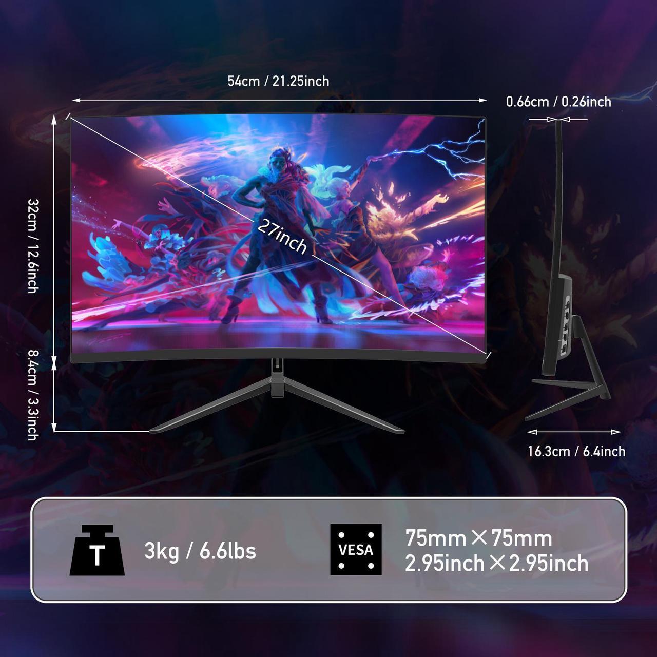 Alt view image 6 of 7 - 27" FHD 1080P gaming Monitor, 180Hz Refresh Rate, 1ms Response Time, FreeSync & G-Sync Compatible, VESA Mountable (75mm x 75mm), HDMI/DP/USB-A/Earphone/Power Ports