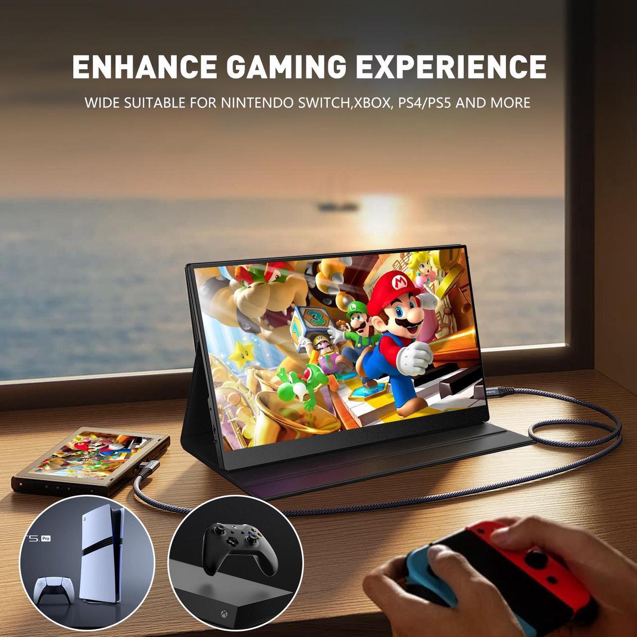 Alt view image 4 of 7 - ReHisk 15.6 inch Portable Monitor IPS FHD 1080P HDR gaming monitor for laptop with HDMI USB-C Computer Second External Monitor Eye Care dual speakers black for PC Phone PS4 Xbox