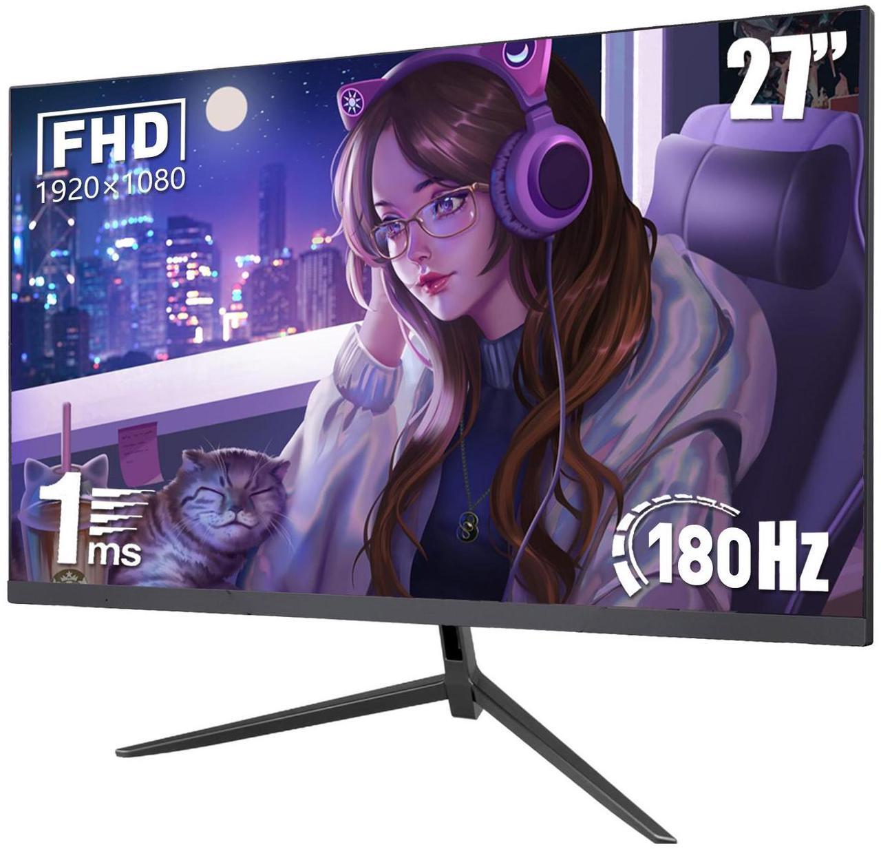Alt view image 7 of 7 - 27" FHD 1080P gaming Monitor, 180Hz Refresh Rate, 1ms Response Time, FreeSync & G-Sync Compatible, VESA Mountable (75mm x 75mm), HDMI/DP/USB-A/Earphone/Power Ports