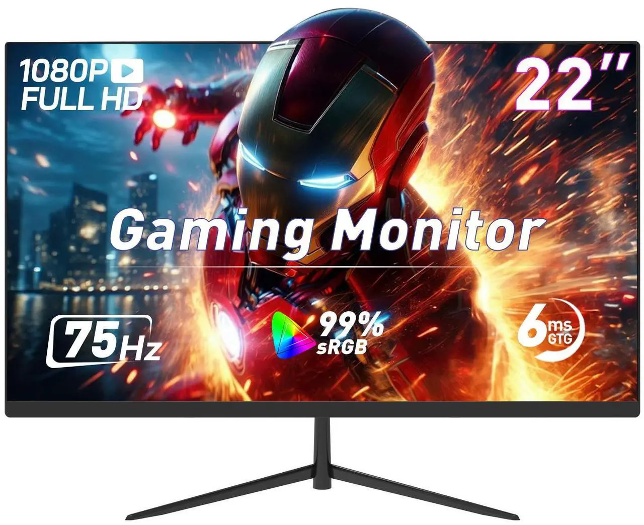 Main image of 22 inch Computer Monitor FHD 1080P Desktop Display 75Hz with HDMI VGA Ports LED Monitor Ultra Thin Bezel/Eye Care/Ergonomic Tilt for PC VESA Mounting