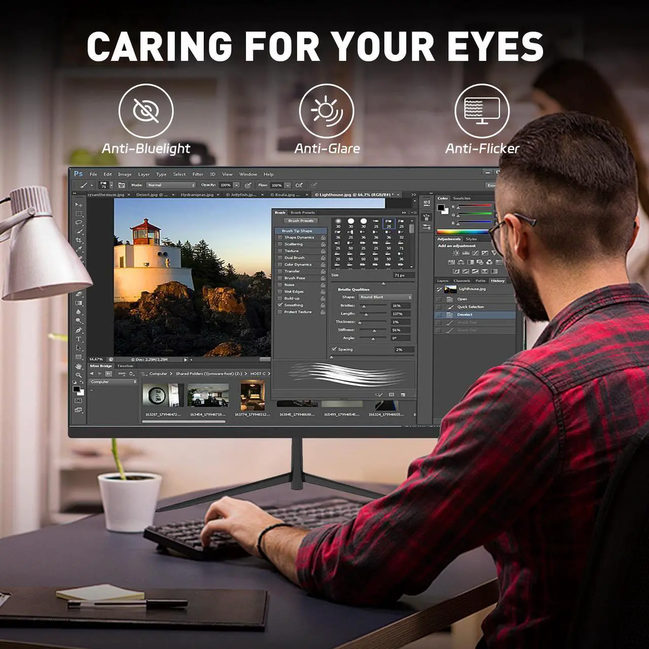 Alt view image 3 of 7 - 22 inch Computer Monitor FHD 1080P Desktop Display 75Hz with HDMI VGA Ports LED Monitor Ultra Thin Bezel/Eye Care/Ergonomic Tilt for PC VESA Mounting