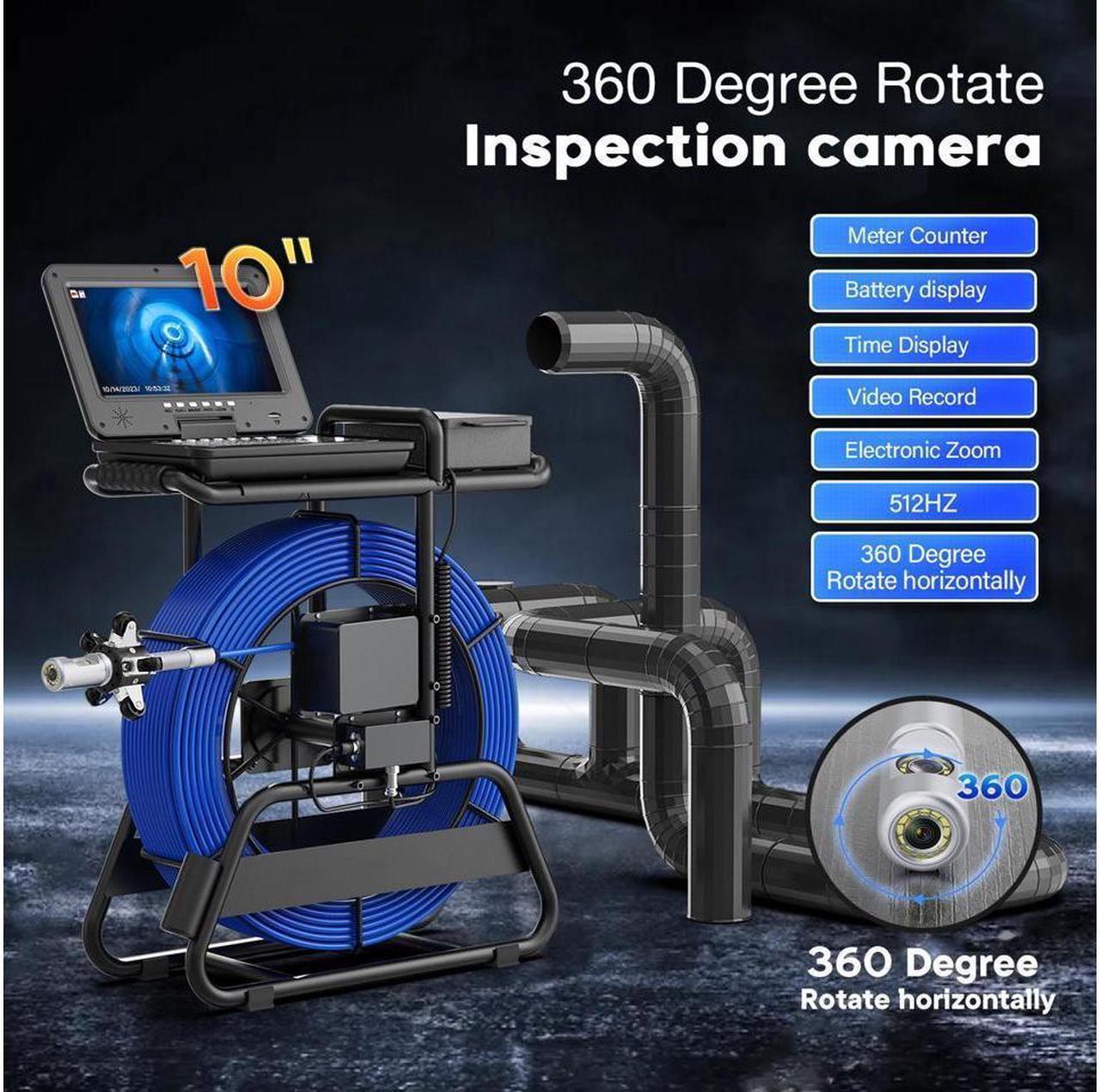 10.1'' 80M HD 1080P Duct Camera Sewer Pipe Inspection Camera 32mm diameter rotating dual probe Video Cam Meter Counter DVR, sapphire lens w 512HZ Locator