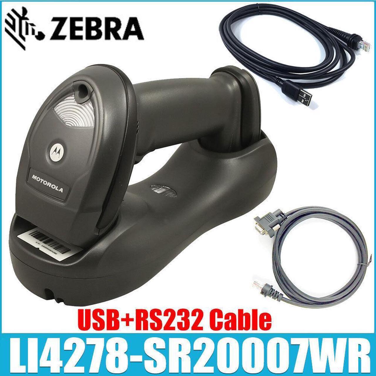 Zebra Motorola LI4278-SR20007WR Barcode Scanner Kit W/ Cradle, USB & RS232 Cable