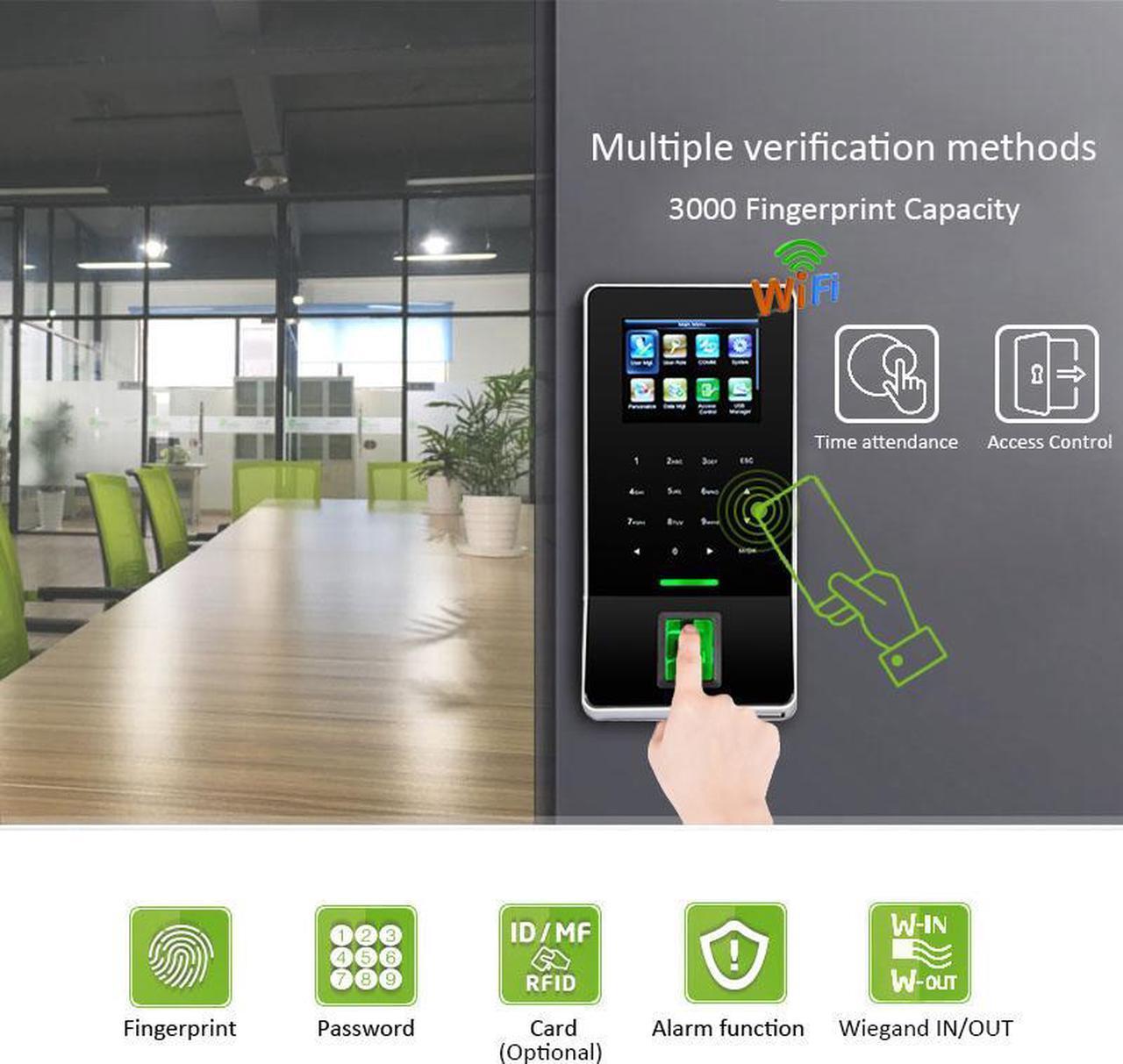 Alt view image 3 of 7 - ZK F22 WIFI TCP/IP Time Clock Access System Control with EM ID Card Fingerprint  (F22+ID Module)