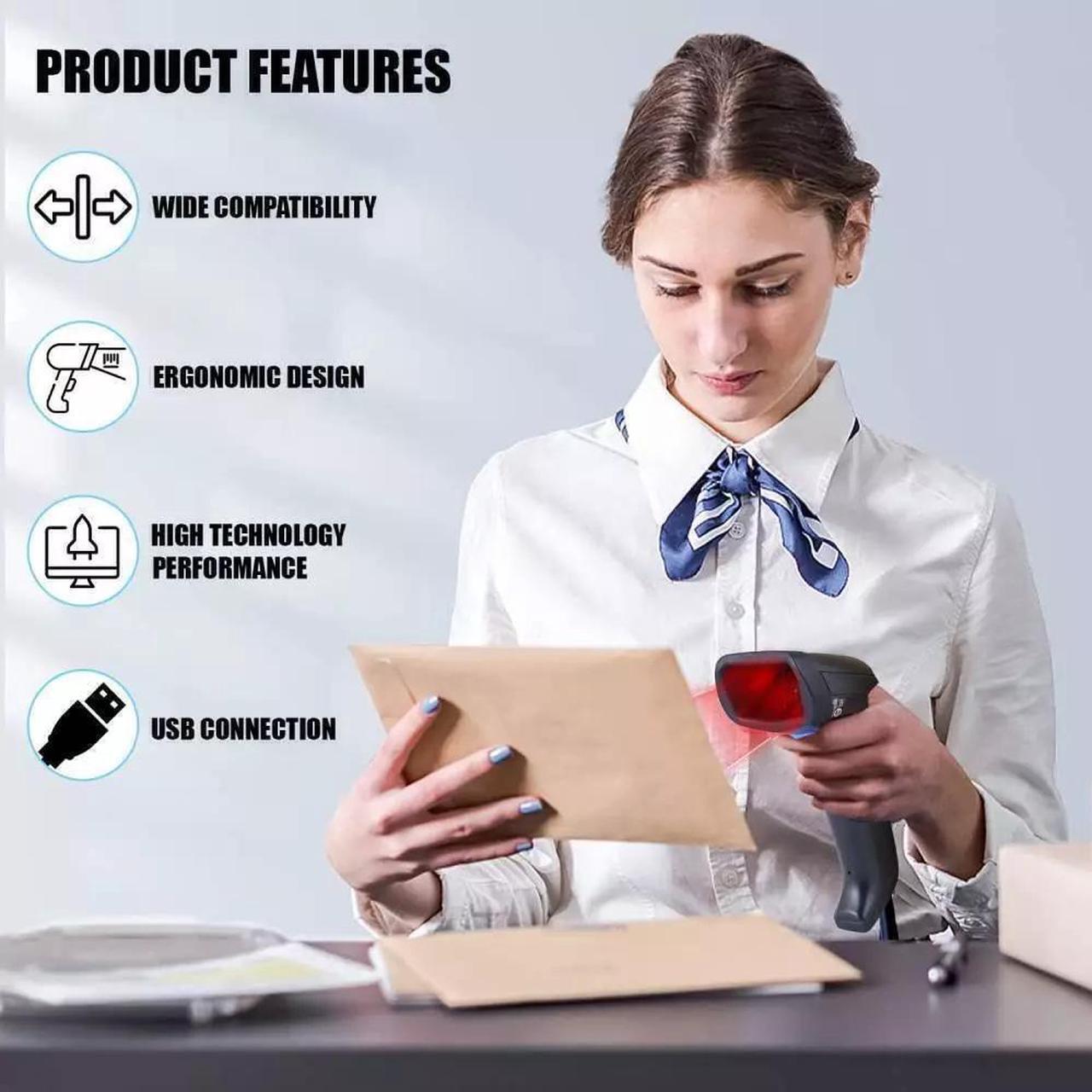 Alt view image 5 of 6 - Datalogic QD2590-BKK1S 2D Corded Handheld Imager USB Barcode Scanner with Stand